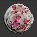 Creamy Ice Cream With Whipped Cream In Pink Cup With White Dots And Stripes