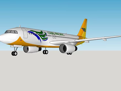 White Passenger Airplane With Green Logo And Yellow Tail Design Elements 3d model