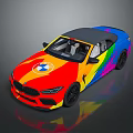 Vibrant Rainbow Colored Convertible Car With Black Roof And BMW Logo Design