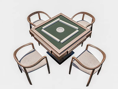 Square Functional Table With Four Wooden Chairs And Green Tabletop Set 3d model