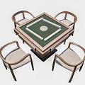 Square Functional Table With Four Wooden Chairs And Green Tabletop Set 3d model