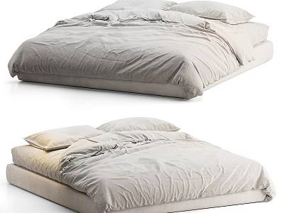 Modern Minimalist Double Bed Interior With Soft Linen Bedding And Neutral Tones 3d model