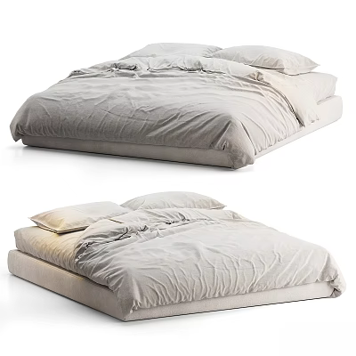 Modern Minimalist Double Bed Interior With Soft Linen Bedding And Neutral Tones 3d model