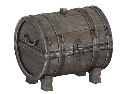 Vintage Barrel Shaped Ceramic Vessel With Metal Clasps And Wooden Legs 3d model