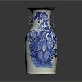 Exquisite Blue and White Vase with Intricate Sculpted Floral Patterns and Double Handles