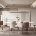 Minimalist Dining Room With White Table Mixed Tone Chairs Pendant Light And Neutral Decor Elements 3d model