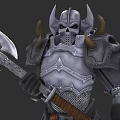 Fierce Game Movie Character in Spiked Skull Armor Wielding Giant Axe with Chainmail