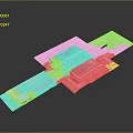 Architectural Building Layout Model With Cross Shaped Structure And Floor Plans