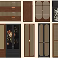 Wardrobe Doors Featuring Various Designs Wooden Textures Grid Panels And Floral Patterns