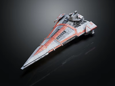 Gray And Red Sci Fi Spaceship Model With Streamlined Design And Detailed Structure 3d model