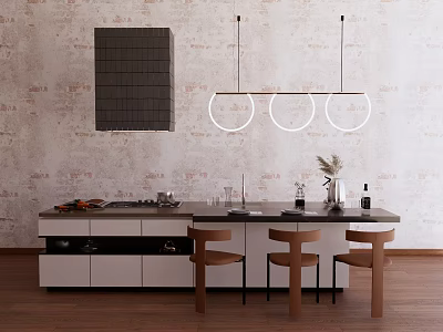 Modern island platform island stove hood chandelier 3d model