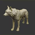 White Standing Wolf Sculpture on Dark Background with Reflective Surface 3d model