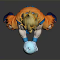 Super Saiyan 3D Model with Blonde Spiky Hair Orange Outfit Crouching Holding Blue Energy Ball