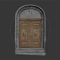 Stone Entrance Gate With Arched Top And Carved Double Doors Design Details