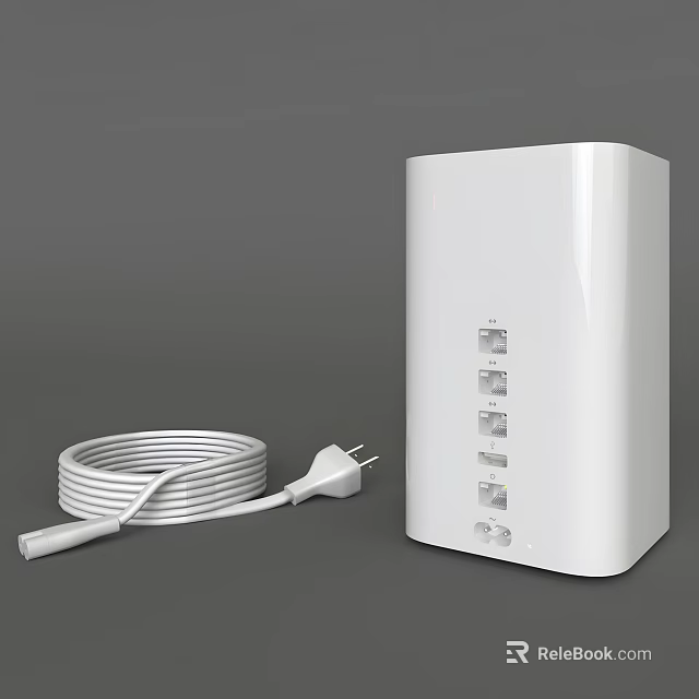 White Smart Machine with Multiple Ports and Coiled Cable with Plug 3d model
