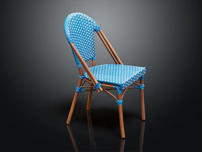 Blue Wicker Dining Chair With Wooden Legs And Armrests Modern Design 3d model