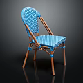 Blue Wicker Dining Chair With Wooden Legs And Armrests Modern Design