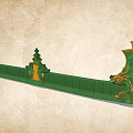 Green Architectural Component With Golden Decorations Dragon Carvings And Pagoda Like Structures