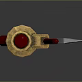 Decorative Sword With Red Hilt Yellow Blue Accents And Metallic Blade Design