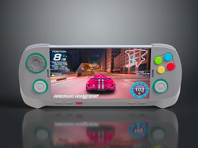 Handheld Gaming Computer With Ridge Racer Game Screen Joysticks And Colorful Buttons 3d model