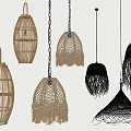 Multiple Woven Pendant Lights With Diverse Designs And Natural Fiber Materials