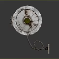 Rusted Metal Cylindrical Industrial Equipment with Top Lid and Connected Wire on Reflective Surface