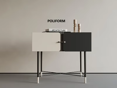 Modern Black And White Bedside Table With Metal Legs Books And Decorative Items 3d model