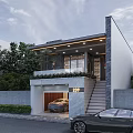 Modern Detached Villa With Garage Roller Shutter Door Stairs Greenery And Number 297