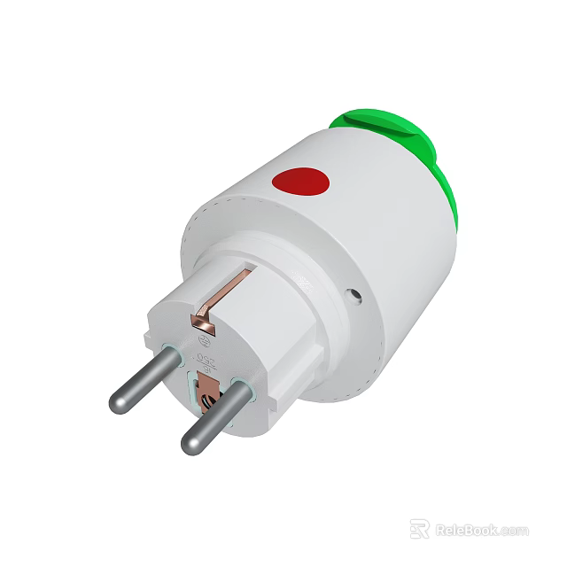White Electrical Power Plug With Green Red Buttons And Metal Prongs 3d model 