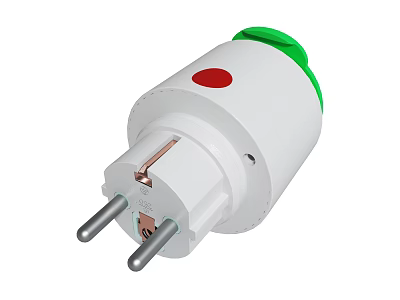 White Electrical Power Plug With Green Red Buttons And Metal Prongs 3d model
