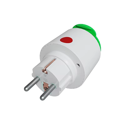 White Electrical Power Plug With Green Red Buttons And Metal Prongs 3d model