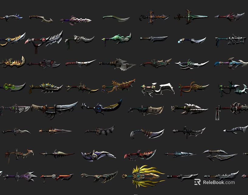 Various Fantasy And Medieval Weapons Collection With Diverse Design Styles 3d model