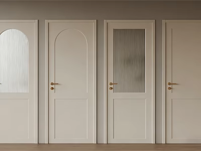 Modern White Hinged Doors With Various Designs Glass Panels And Golden Handles 3d model