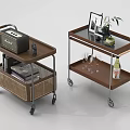 Modern Storage Carts With Wheels Multiple Shelves Wooden Glass Top And Rattan Basket