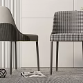 Modern Dining Chairs With Houndstooth Pattern And Light Gray Upholstery Metal Legs 3d model