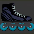 Modern High Top Striped Roller Skates With Light Blue Laces And Blue Wheels
