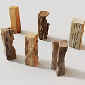 Natural Wood And Stone Carved Decorative Pieces With Various Textures Shapes