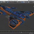 Orange And Black Cosmic Spaceship Design With Multiple Engines And Wing Structure