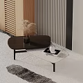 Modern Sofa Coffee Table Set With Wooden And Marble Tables And Decorative Items