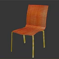 Modern Orange Wooden Chair With Curved Seat And White Metal Legs