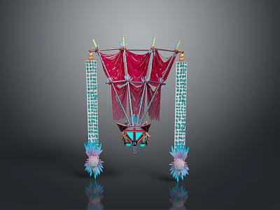 Decorative Hanging Home Accessory With Red Fabric Blue White Patterns And Floral Base 3d model