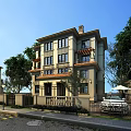 Elegant Three Story Detached Villa With Tile Roof Trees Greenery And Outdoor Seating