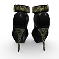 Elegant Black Platform High Heels with Crisscross Straps and Gold Accents