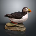 Realistic Puffin Sculpture With Detailed Black White Feathers Colorful Beak Standing On Stone Base