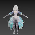 Elegant Woman In Blue Purple Feather Skirt With Corset And Long Sleeves Design