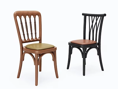 Two Stylish Dining Chairs With Brown Black Wooden Frames And Green Brown Seats 3d model