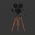 Vintage Old Fashioned Movie Projector Electronic Device With Orange Tripod Stand