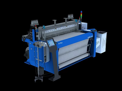 Industrial Textile Machinery With Blue Main Body Digital Control Panel And Large Rollers 3d model