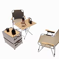 Foldable Outdoor Chairs With Metal Frame Wooden Armrests And Folding Table For Leisure