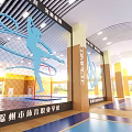 Spacious Indoor Sports Fitness Gym With Blue Mats And Balance Beams